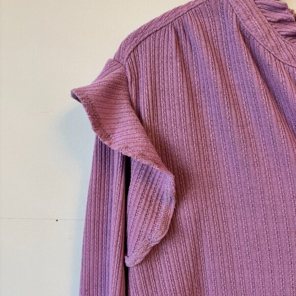 Lee Lavender Ruffle Shoulder Waffle Knit Top Size 1X - Picture 6 of 9